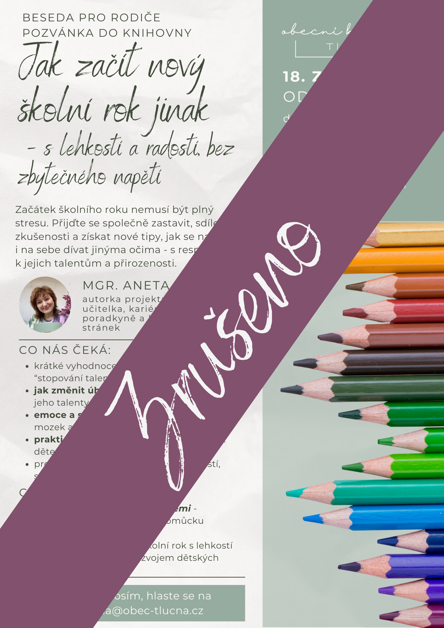 Beseda pro rodiče a pedagogy zrušena