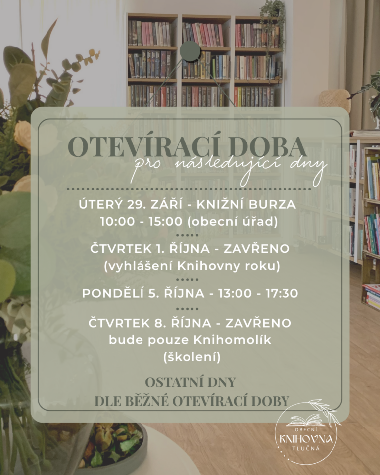 Otevírací doba pro první polovinu října